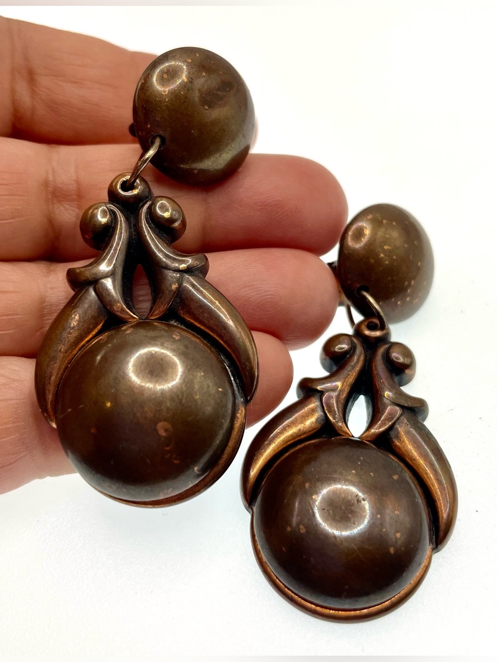 Vintage 1970s Made in Italy Copper Tone Sculptural Clip On Statement Earrings